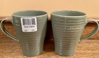 $24 • Buy 2 Retired ‘09 Starbucks Mugs Design House Stockholm Olive Green Ribbed 12 Oz