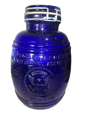 Uncle Ezra's Cracker Barrel Assortment 4qt Cobalt Blue Cookie Jar Italy 1966 Vtg • $74.99