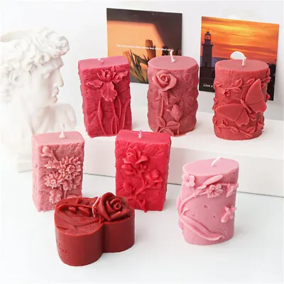 £8.98 • Buy Silicone Candle Mold Embossed Cylindrical Aromatherapy Wedding Decor DIY Mould