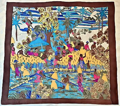 Scarf Vintage Authentic Hand Painted Eastern Culture Village Life Silk 34 Square • $27.50