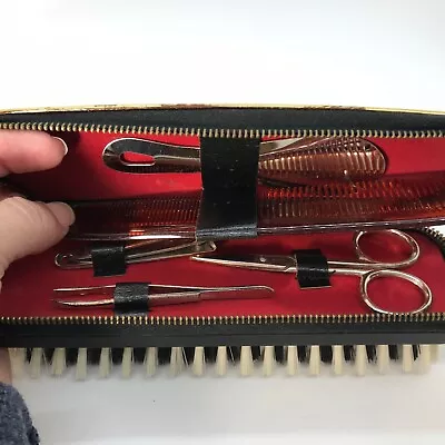 Vintage Mens Travel Nail Brush Kit Valet West Germany Leather NIB • $29.99