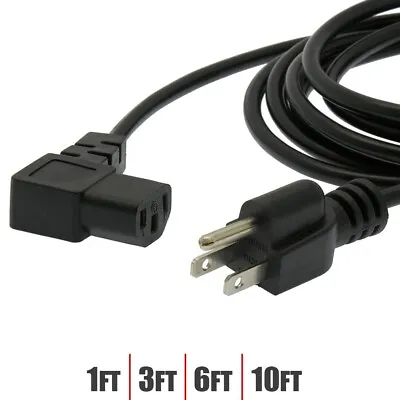 1 3 6 10FT Power Cord Cable NEMA 5-15P To IEC320 C13 Right Angle 18AWG 3-Prong • $13.98