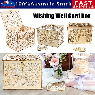 Wishing Well Card Box Decorative Wood Carved Wedding Engagement Party Rustic AU • $17.99
