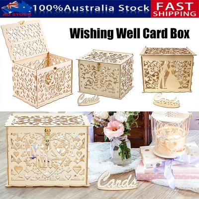 Wishing Well Card Box Decorative Wood Carved Wedding Engagement Party Rustic AU • $17.99