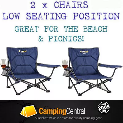 2 X OZTRAIL FESTIVAL CHAIR Folding Camping Picnic Beach Low Ground Concert Chair • $89.95