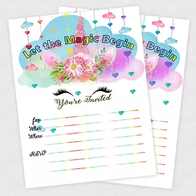 Girl Birthday Invitations Unicorn Invites Girls Slumber Party Qty 20 • $13.99