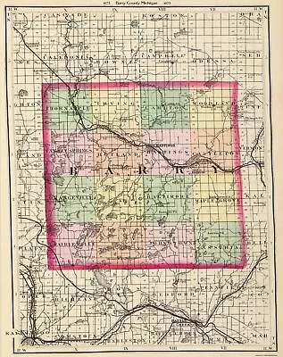 Barry County Michigan - Walling 1873 - 23 X 29 • $36.95