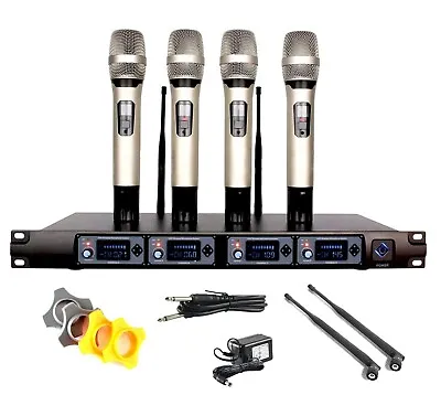 4 Channel UHF Pro Audio Wireless Microphone System 4 Handheld Metal Dynamic Mic • $139.99
