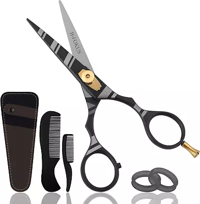 5.5” Durable Beard And Mustache Scissors Black German Stainless Steel Beard Sci • $10.63