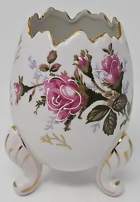 Napcoware Cracked Egg Footed Vase Porcelain Pink Lite Roses • $15.85