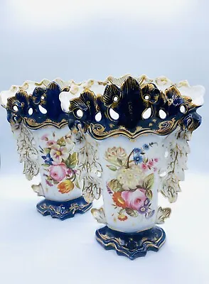 Pair Of Antique Hand-Painted Gilt Floral Old Paris Vieux Porcelain Spill Vases • $450