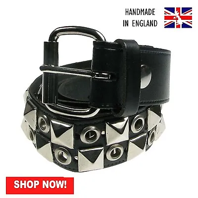 38mm Pyramid & Eyelet Studded Press Stud Real Leather Handmade Belt Made In UK • £28.99