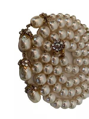 Sign Miriam Haskell Huge Pearshape Pearls Baroque Rhinestone Necklace Jewelry • $102.50