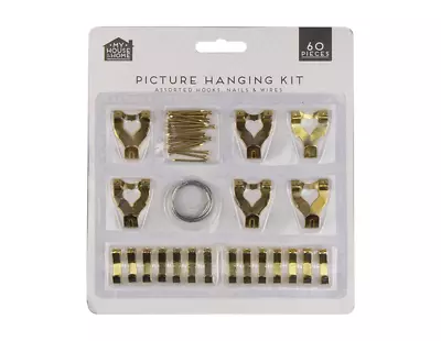 Picture Hanging Kit 60 Piece - Hooks Mirror Canvas Wire Nails Photo Hanging • £2.99