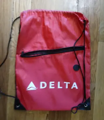 Delta Airlines Red Drawstring Zipper SHOULDER Bag Cinch Sack BACK Pack • $9.99
