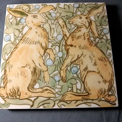 Vintage Art Tile 2 Hares/rabbits Cottagecore Whimsicle Retro Kitchen Decor   • $24.99