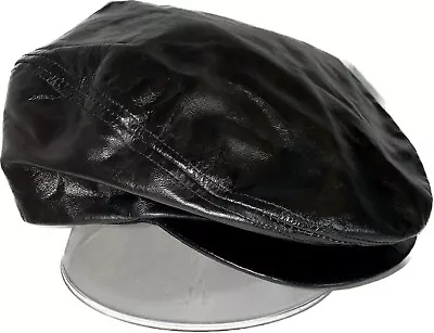 Vintage Broner Black Leather Driving Newsboy Cap Hat Size Small • $15.99