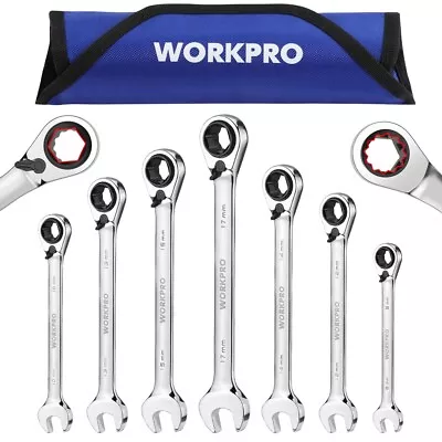 WORKPRO 3-in-1 Reversible Ratchet Wrench Set 7PCS Metric 8-17mm Open-End 6-12 PT • $58.99