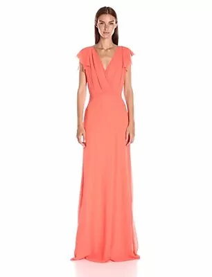 ERIN FETHERSTON Women Sz 6 Coral Chiffon Contessa Gown Maxi Dress • $95