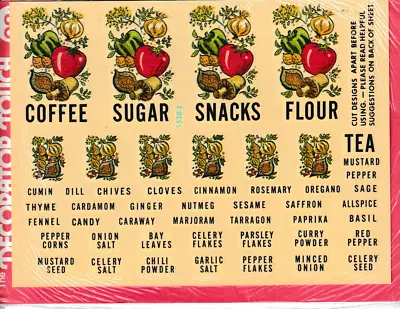 Vintage Rare New Meyercord Decals 1538-E Kitchen Spice Labels • $0.99