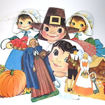 Vintage Thanksgiving Pilgrim Die Cut Wall Decorations Eureka Hallmark Lot Of 5 • $12.99