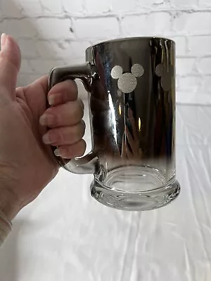 Disney Mickey Mouse Silver Fade Glitter Textured Mug Tankard Drinking Glass • $15.95