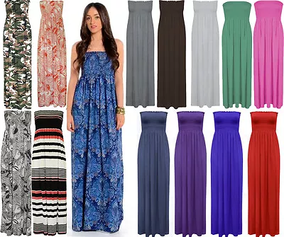£9.99 • Buy Ladies Strapless Sheering Beach Dress Long Boobtube Bandeau Maxi Summer Dresses