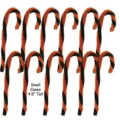 12pcs - WIRED Chenille Halloween Candy Canes - BLACK AND ORANGE - Made In USA • $5.99