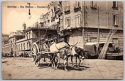 Vtg Napoli Via Marina Pescheria Fishmonger Naples Italy 1910s View Postcard • $9.99