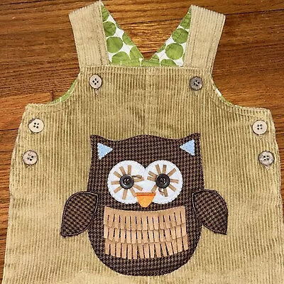 Mud Pie Baby Owl Brown Jon Jon Romper 9 12 Months Boys One Piece Corduroy T6 EUC • $13.99