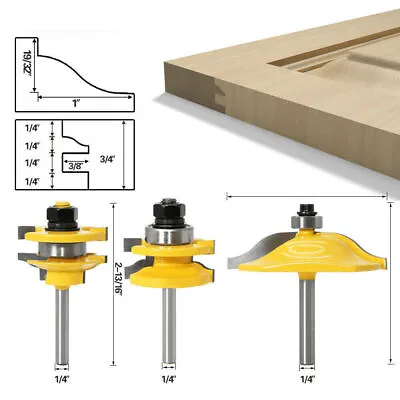 1/4  Shank Raised Panel Cabinet Door Router Bit Woodworking Milling Cutter Set • £13.66