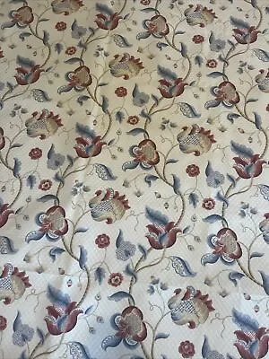 P Kaufmann Red Blue Floral Vines Textured Fabric 4.4 YARDS 56  Wide Upholstery • $69.99
