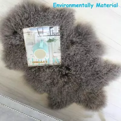 GENUINE LIGHT KHAKI TIBETAN MONGOLIAN FUR RUG SHEEPSKIN LAMBSKIN HIDE Fur THROW • $62.69