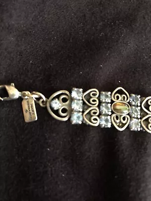 Vintage Signed MARY DEMARCO Gemstones Rhinestones Bracelet Ant.  Silver Tone EUC • $59.95