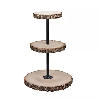 19  Brown 3 Tier Round Natural Wooden Cupcake Dessert Stand Party Decorations • $32.51