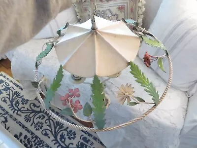 Gorgeous Vintage UNIQUE Canopy Toile Metal Chandelier Hanging Light ROSES • $299.99