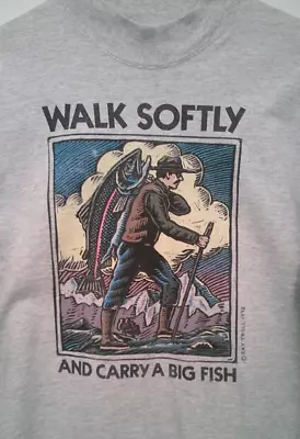 Ray Troll  Walk Softly & Carry A Big Fish  Vintage Gray Long Sleeve Tee Men's M • $35.99