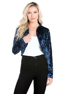 Fashion Secrets Women Navy Blue Open Velvet Velour Bolero Shrug Cardigan Jacket • $24.99