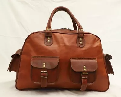 Men's New Brown Genuine Leather Travel Gym Vintage Luggage Weekend Bag • $61.75