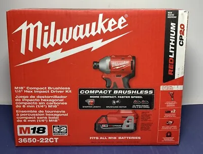 Milwaukee Tool (3650-22CT) M18 Compact Hex Impact Driver Complete Kit - New • $119.99