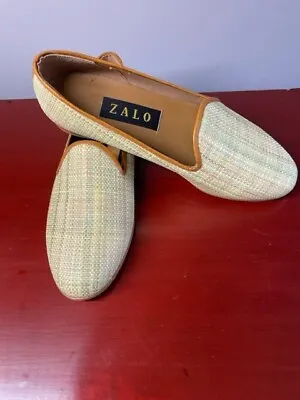 $19.99 • Buy Vintage ZALO Flats Woven Grasscloth Leather Smoking Slipper Loafer Shoes 7.5 M