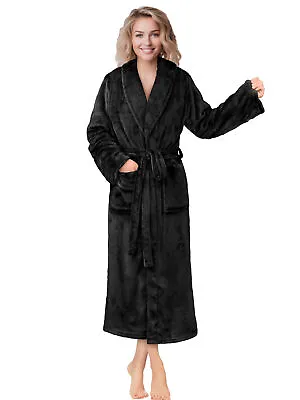 Womens Robe Fleece Bathrobe Long Warm Spa Bath Robe Shower Lightweight Plus Size • $23.99