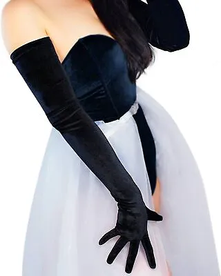 DooWay Super Long Velvet Gloves For Women Shoulder Length Stretchy 1920 Black  • $36.76
