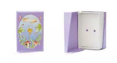 Children's 9ct Yellow Gold Lilac CZ Earrings With Fairy Gift Box • £34.19