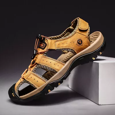2022 Summer Mens Sandals Beach Leather Shoes Closed Toe Walking Hiking Shoes HOT • £9.99