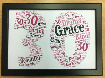 Personalised Custom Made 30th Birthday Word Cloud Present Gift 30 Party New Pink • £12.95