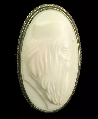 Antique Orientalism Sterling Angel Skin Coral Cameo Mid Eastern Man Tarboosh Pin • $799.99