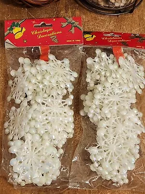 2 VINTAGE Christmas Decorations 9ft Snowflake Garland Iridescent 2  X 9' Each • $23.97