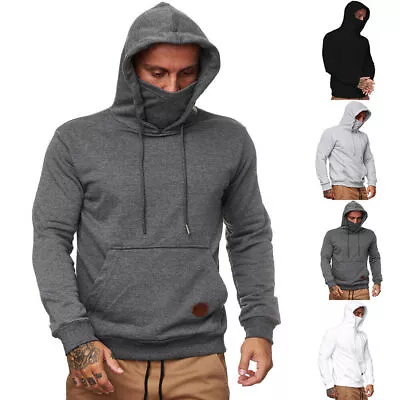 Man's Long Sleeve Hoodie Pullover Sweatshirts Casual Hooded Top With Face Masks~ • £14.21