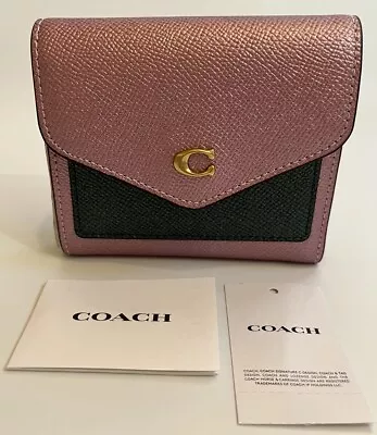 Coach New York Pink Multi Colour-block Metallic Leather Small Wyn Wallet Purse • £84.95